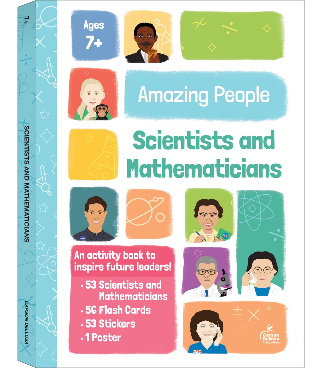 Amazing People: Scientists and Mathematicians Activity Book, 2nd Grade Workbook With Biographies, Learning Activities, Stickers, Flash Cards, Poster, and More for Kids Ages 7 and Up